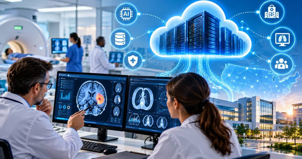 Cloud infrastructure for AI diagnostic software analyzing medical scans in a US hospital