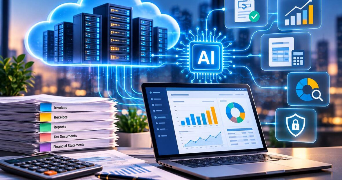 Cloud infrastructure for AI-powered accounting software automating bookkeeping and invoices