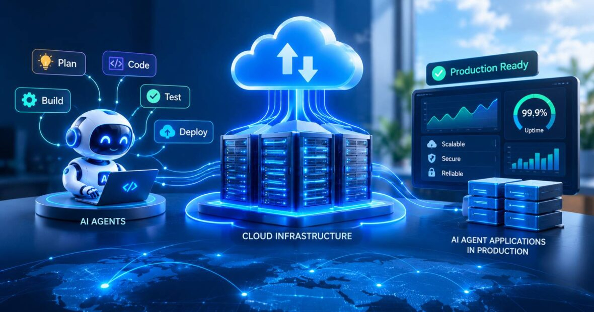 Cloud server infrastructure diagram for AI agent applications with queues, sandboxes and monitoring