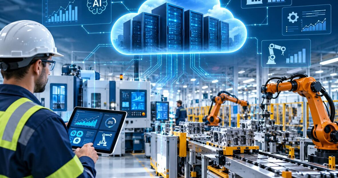 Cloud servers for AI-powered manufacturing applications monitoring factory machines