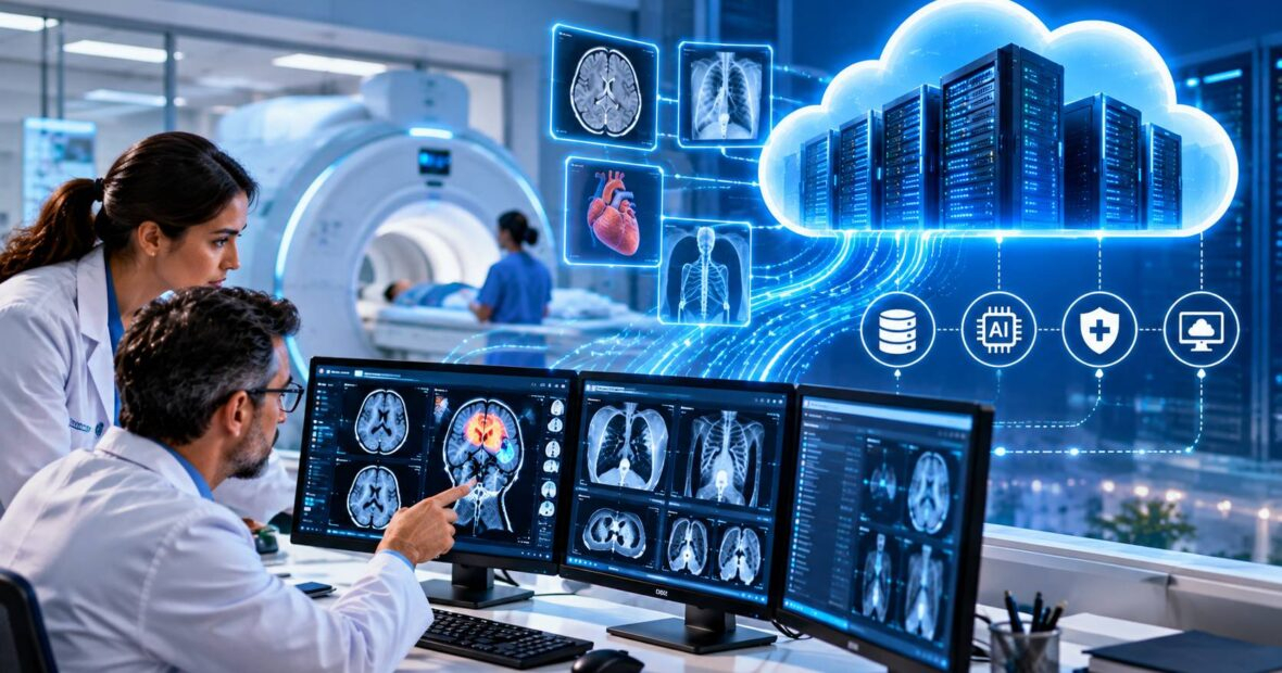 Cloud servers for AI analyzing medical imaging scans for radiologists