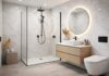 Modern UK bathroom with white PVC wall panels installed around shower area