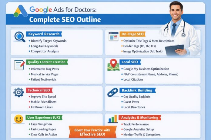 Google Ads dashboard showing healthcare marketing campaign performance for doctors