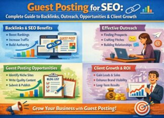 Guest posting for SEO showing backlinks, outreach, and guest blogging opportunities