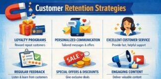 customer retention strategies concept showing repeat customers and business growth