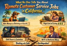 Professional working remotely in a customer service job in California handling calls and chats from home