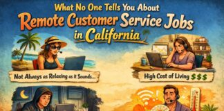 Professional working remotely in a customer service job in California handling calls and chats from home