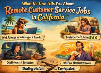 Professional working remotely in a customer service job in California handling calls and chats from home