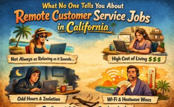 Professional working remotely in a customer service job in California handling calls and chats from home
