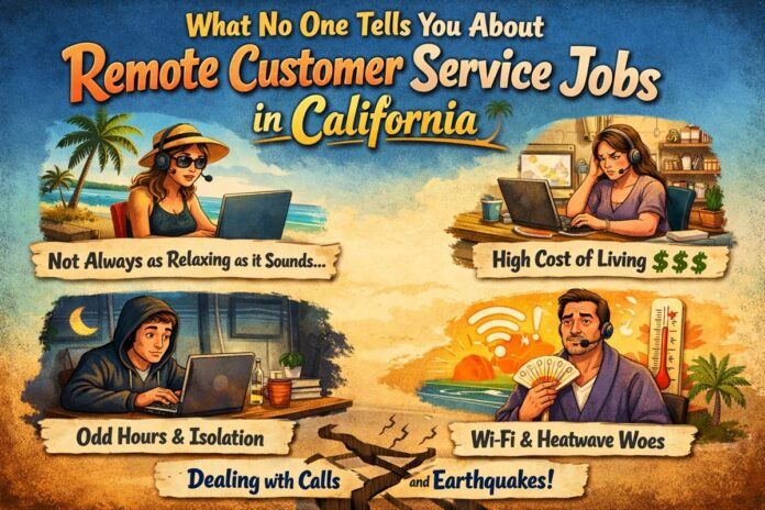 Professional working remotely in a customer service job in California handling calls and chats from home